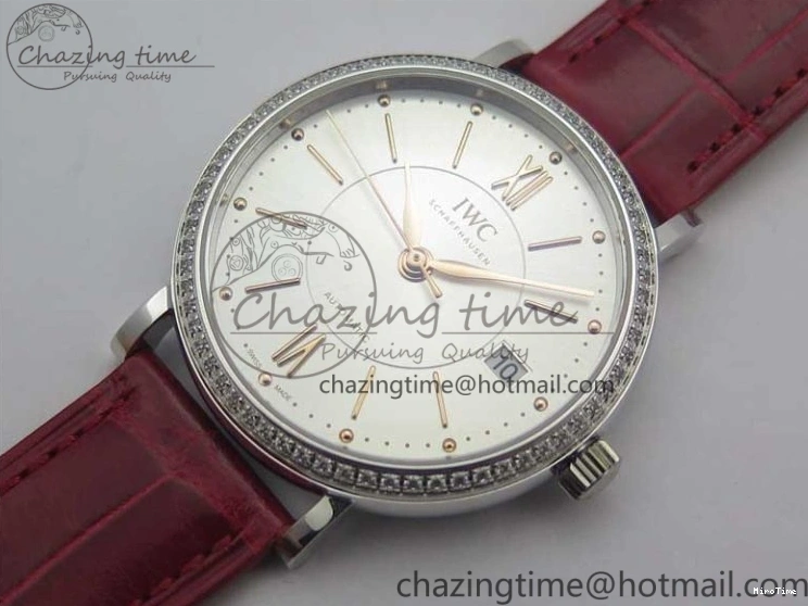 MIROTIME 0317 Portofino Automatic 37 SS M+F 1:1 Best Edition Silver Dial RG Markers on Red Crocodile Strap A Reliable 7154